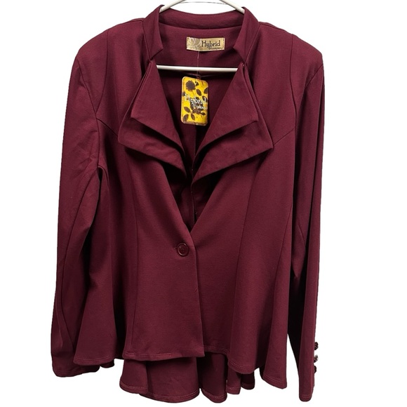 Hybrid and Co Burgundy Peplum Shoulder Pad 1 Button Stretch Blazer Plus Size 2X - Picture 5 of 10